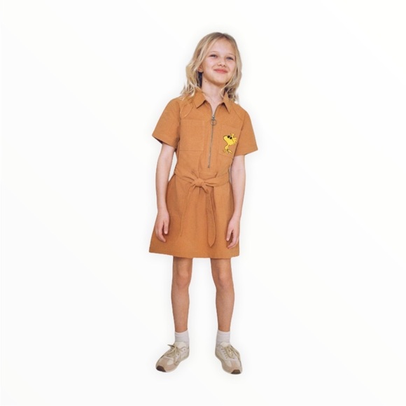 Zara Other - ZARA X PEANUTS Girls Khaki Dress Snoopy Woodstock Graphic Rare Size 10